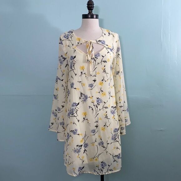 Entro Floral Tie Neck Bell Sleeve Dress - Picture 1 of 6